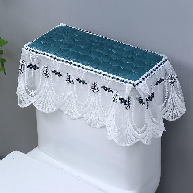 Universal Toilet Tank Cover Dirt Resistant Non Slip Dustproof Pad Lace Cover Detachable Toilets Cover Clothes Home Decoration