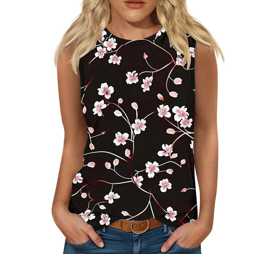 Blumenmuster 3D-Druck Tanktops Damen Sommer O-Ausschnitt Lässige Weste Schulterfrei Y2k Elegant Ärmelloses Top Camisole Damenbekleidung