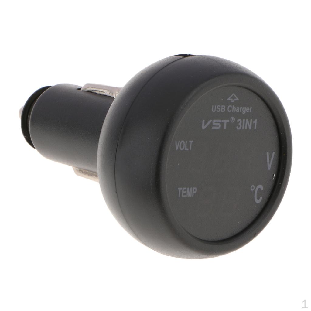 

3 in LED car Voltmeter Thermometer Auto USB Charger 12V 24V