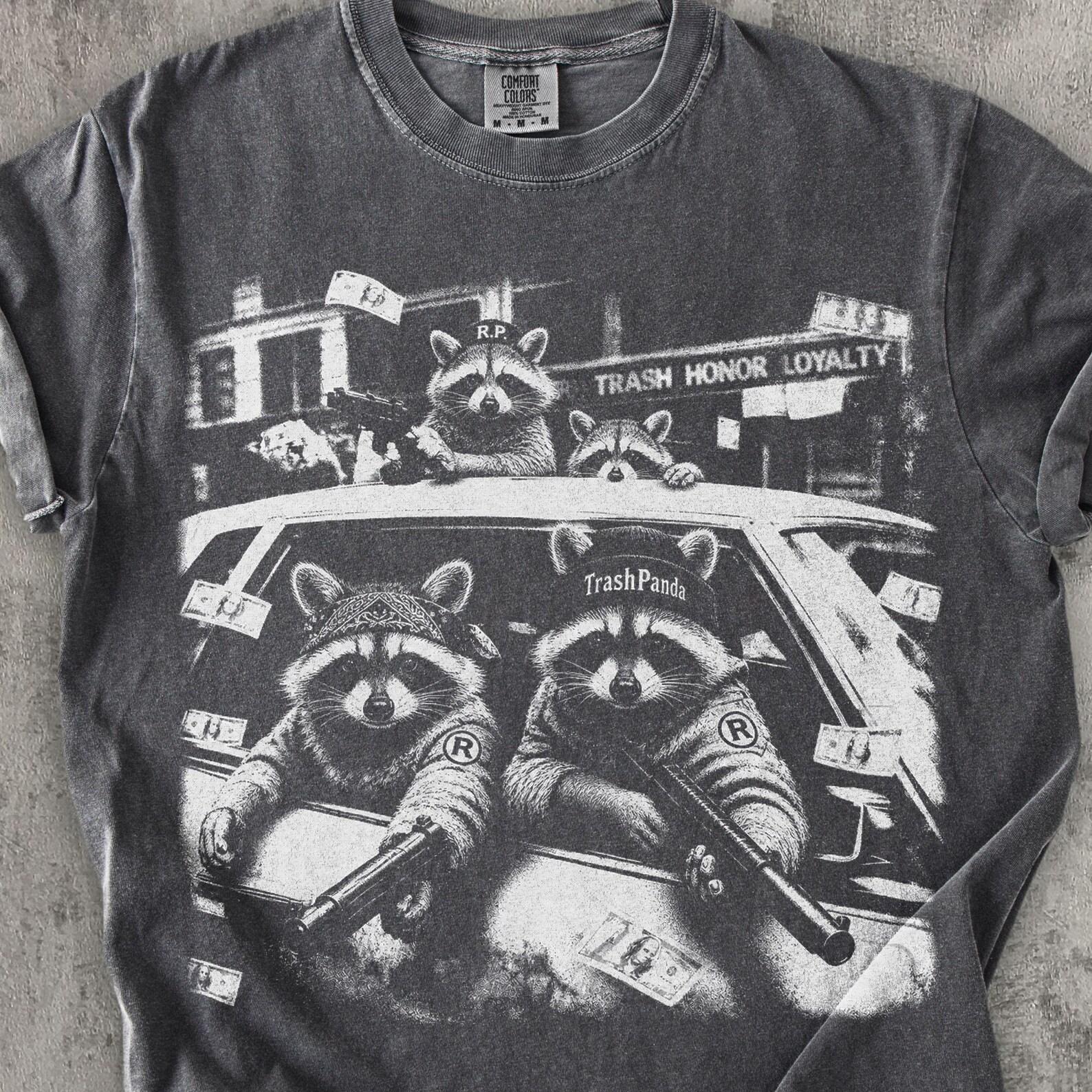Trash Pandas Raccoon Shirt Funny Gangster Raccoon Tee, Vintage Washed Graphic Shirt, Funny Animal Streetwear Tee, Edgy Raccoon Shirt Gift 2XL