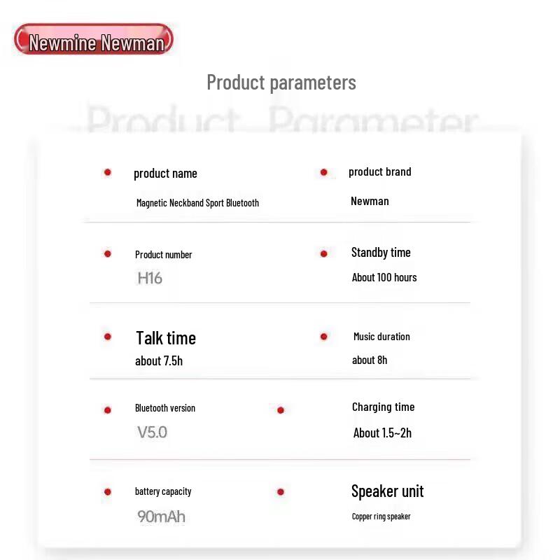 Newmine H16 Wireless Neckband Bluetooth Headset