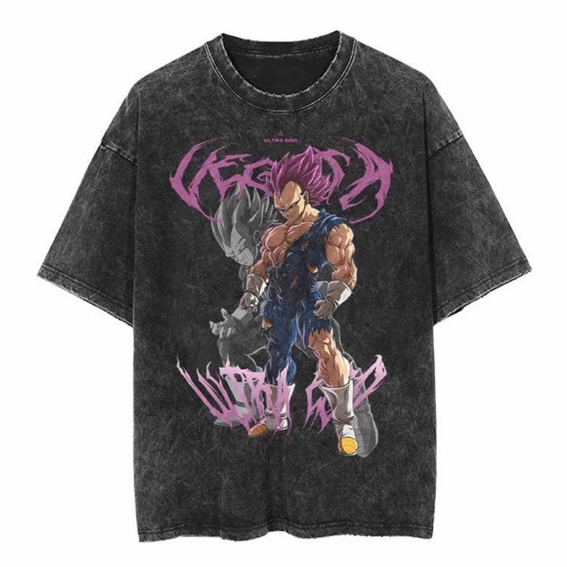 Dragon Ball Anime Washed TShirt Vintage Goku Vegeta Cotton Short Sleeve Fit Men Women Casual Wear New Tops