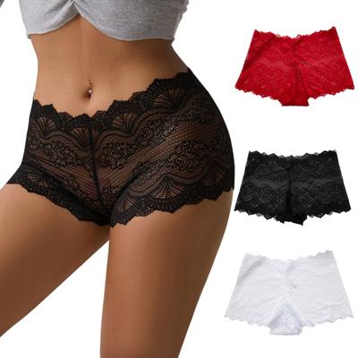 Women's Plus Size Sheer Lace Boyshorts Underwear Invisible Seamless Hipster Panties Sexy High Waisted Boxer Briefs
