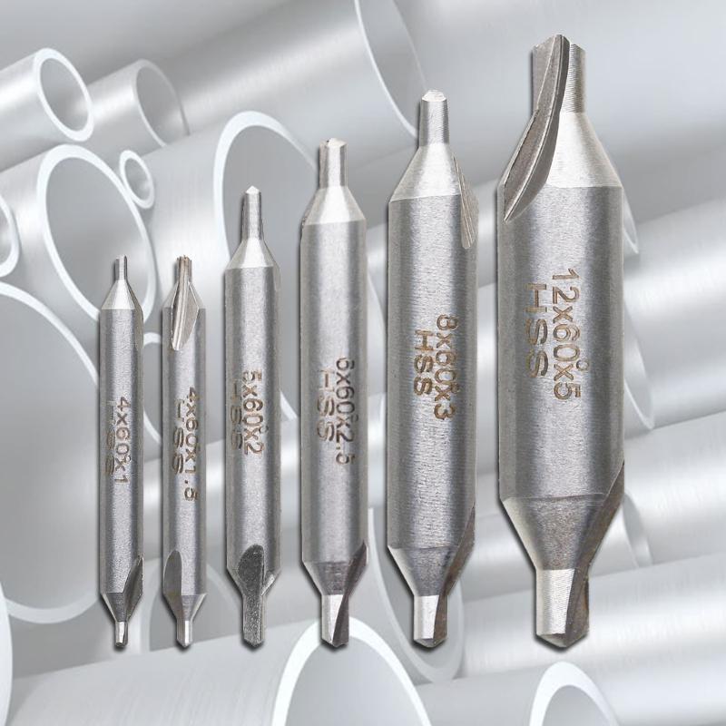 6Pcs High Speed Steel Center Drill Bits Set Countersink Drill Bit Adapter for Lathe Metalworking Size 1/1.5/2/2.5/3/5mm