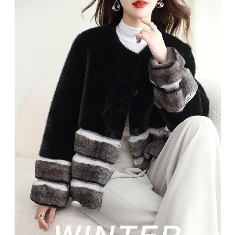 Winter Fashion Women Short Coat Golden Mink Fur Long Sleeve Jacket