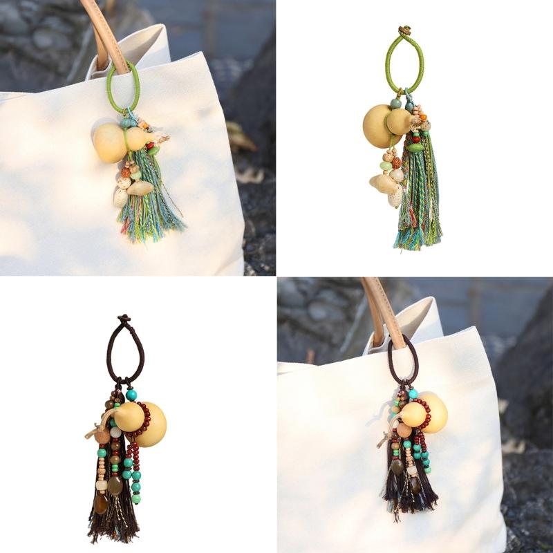 Handwoven Bottle Gourd Tassels Keychain with Natural Cotton Rope Symbolizing Fortunes Keyring Accessories
