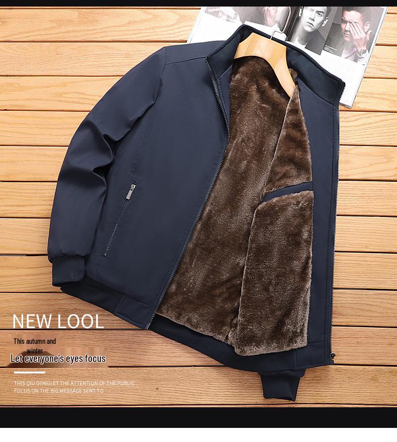 Men's Plus-Size Thick Fleece-Lined Stand Collar Jacket - Casual Fashion for Middle Age