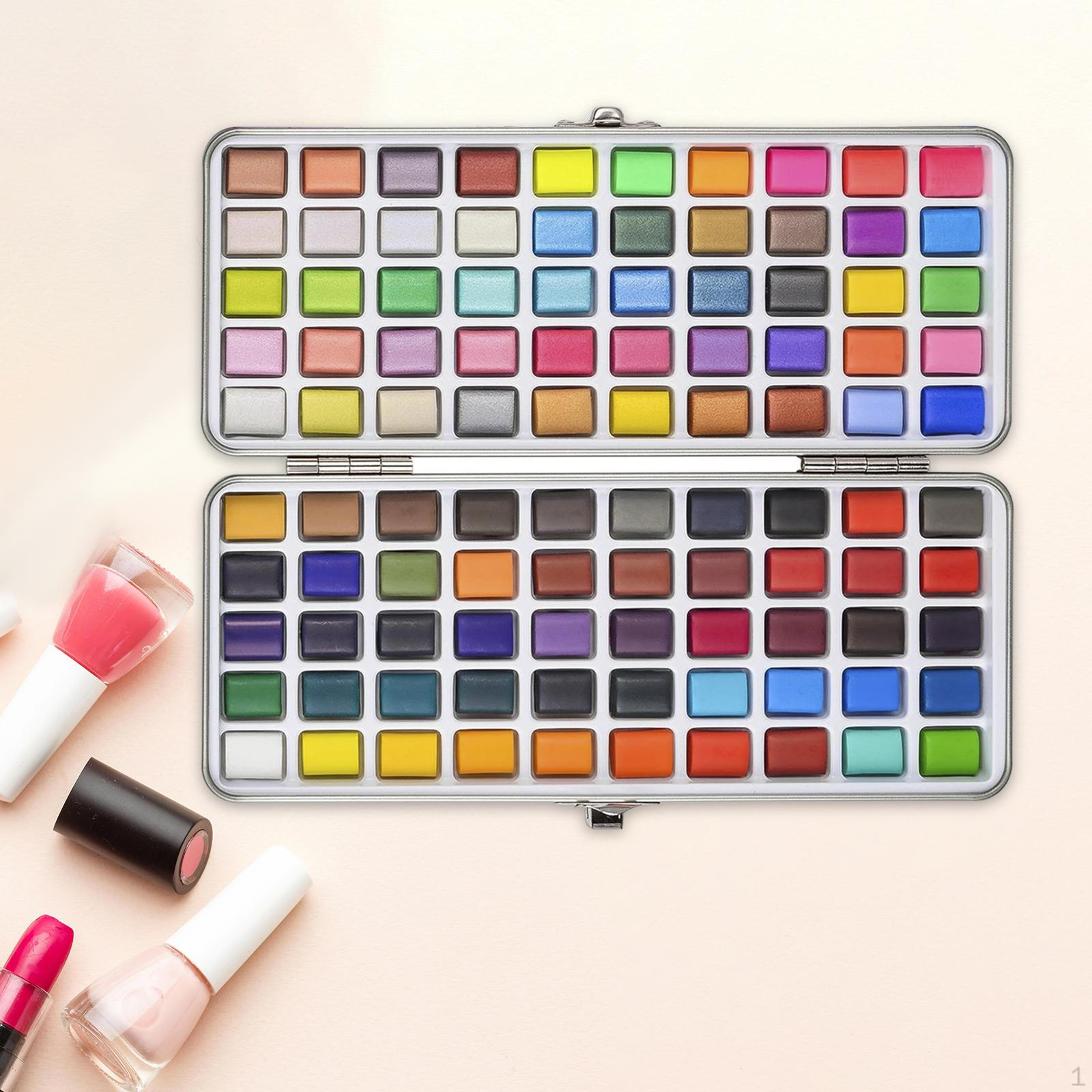

100 Vivid Colors Watercolor Paint Set Fluorescent Favors Storage Box Travel for