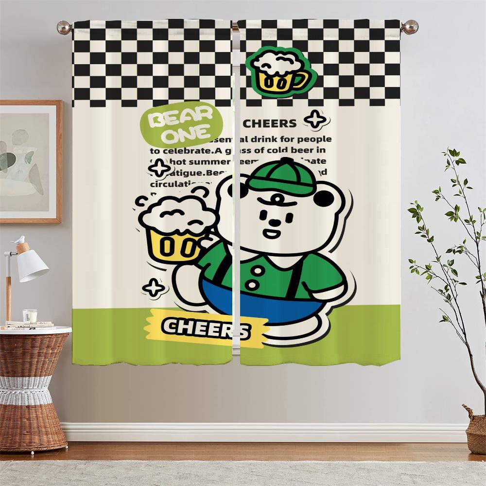 Cute Bear Curtains for Kitchen Curtains 2 Pieces Window Modern Home Decoration Tentacles Tulle in Kitchen Shade Curtain Curls