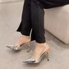 Super Beautiful! Ping for Temperament Premium Silver High Heels Pointed Thin Heels Empty Sandals Super Fairy Foreign Style Women