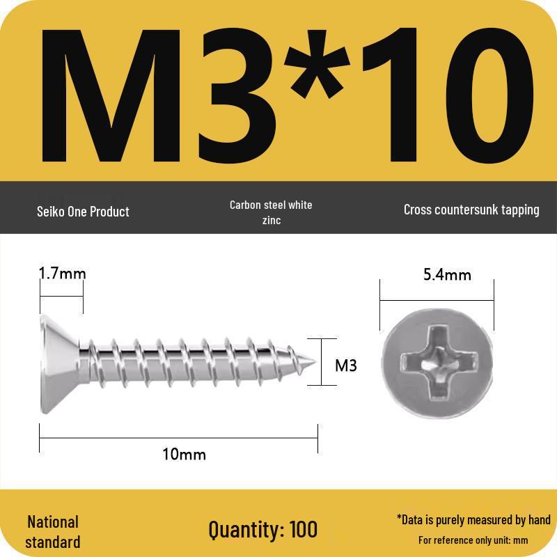Iron Galvanized Phillips Flat Head Self-Tapping Screws - Countersunk M1 To M4