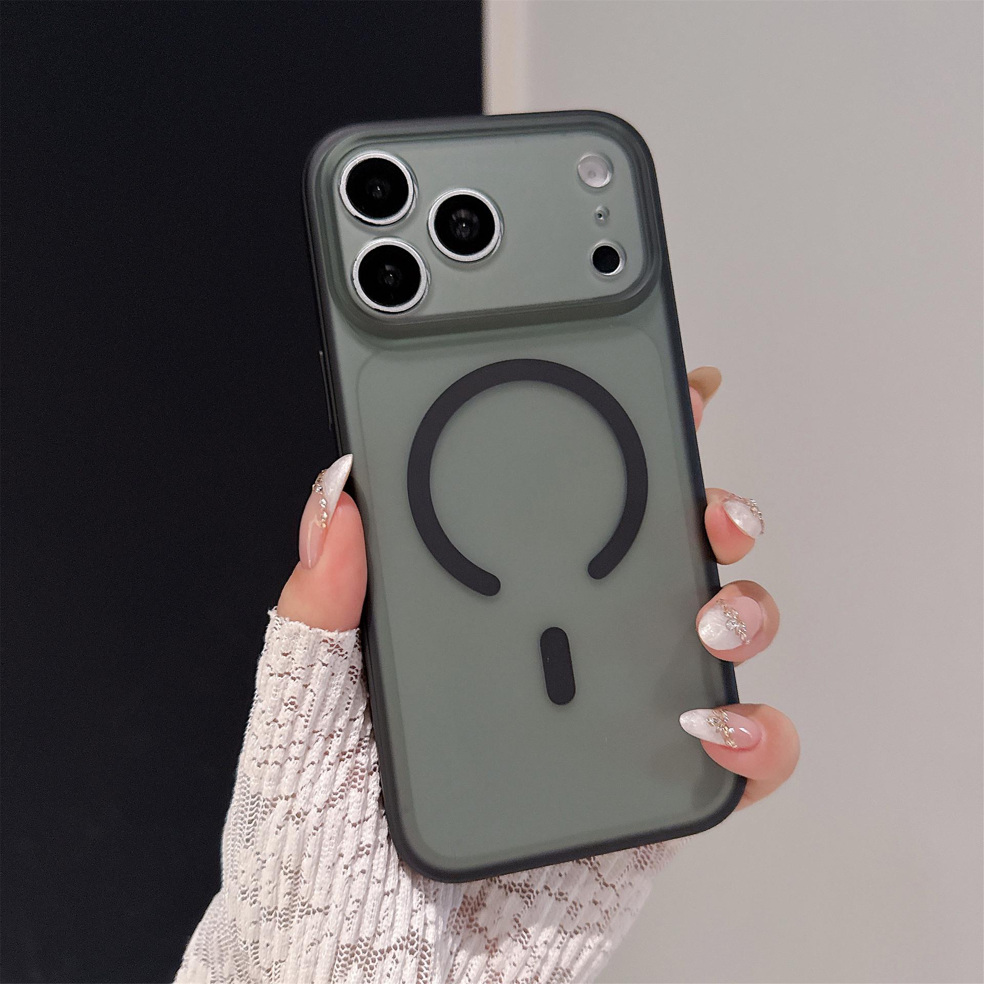 

Frosted Magnetic AI Button Case for Apple 17romax, Skin Feel, Large Window, 16Pro Leather Texture 17 чорний