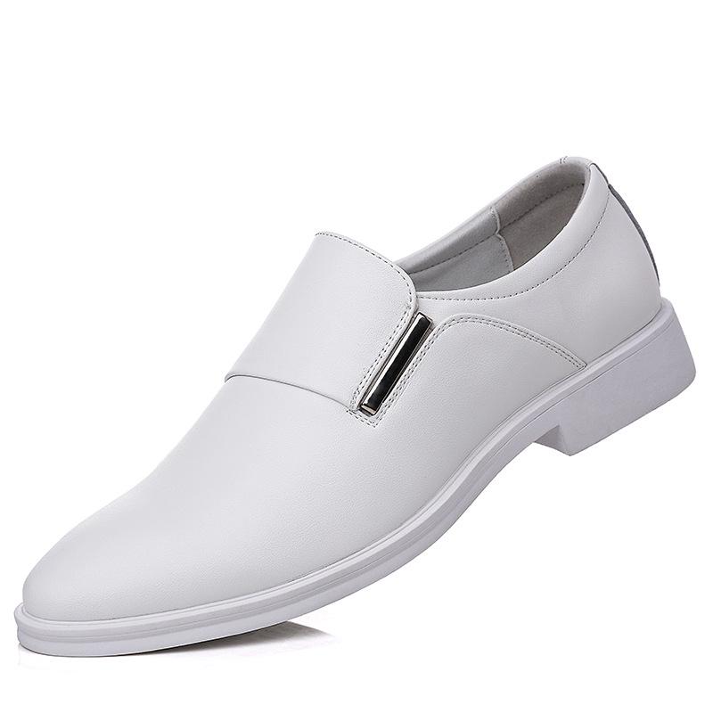 2025 Men's White Leather Height Increasing Formal Shoes - Casual Business Pointed Toe Fashion