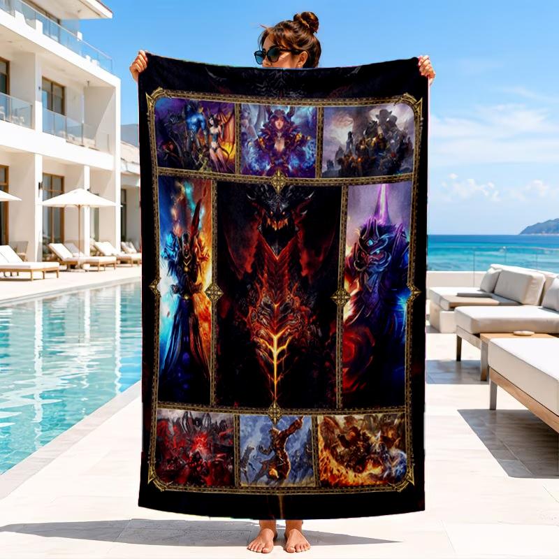 Game Warcraft Darkness Warrior Beach Towel, Microfiber Beach Towel, Perfect For Pool, Beach, Travel, Home Decor Beach Party Fan gifts