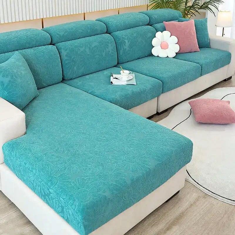 Blumen-Jacquard-Chenille-Sofa-Matratze, elastisch, rutschfest, Couch-Kissen, Schonbezüge, L-förmiger Sofa-Schutz