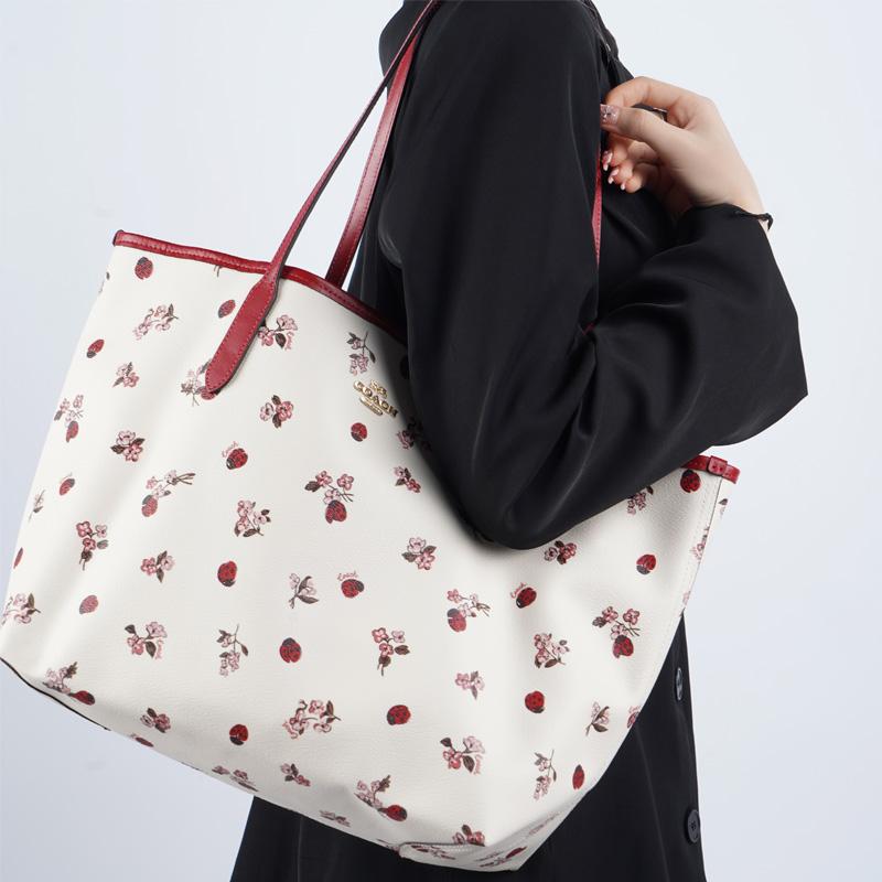 New COACH City Coated Canvas With Smooth Leather Tote Bag, Shopping Bag, Shoulder Bag, Handbag Tubas Women's White C7272-IMCAH