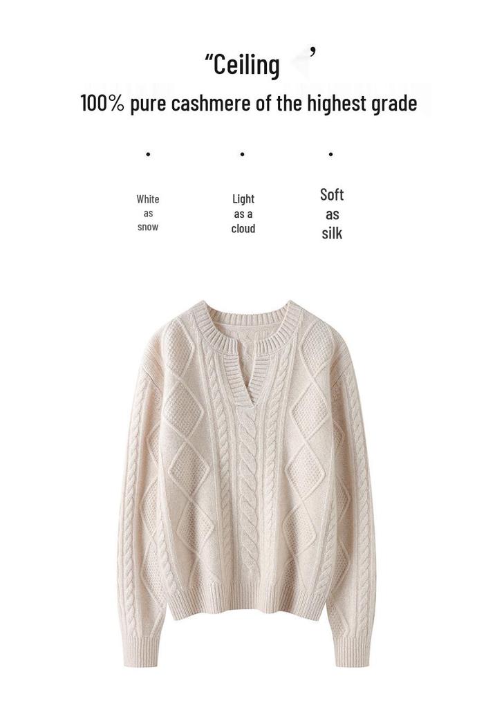Women's V-Neck Cable Knit Cashmere Sweater - Soft, Thick, and Stylish 2026.