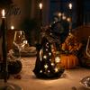 Rustic Festive Desk Accessory Halloween Witch Figurine with Star Light, Resin Tabletop Nightlight Lantern, Collectible Wizard Hat Broom Statue