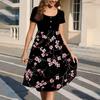 Fashion Women Summer Vintage Floral Dress Elegant Short Sleeve Midi Dress