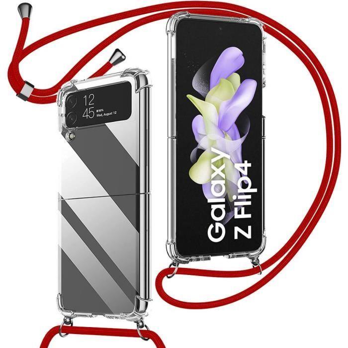 Coque silicone - samsung - galaxy z flip 4 - antichoc - anti-rayures - transparent/rouge