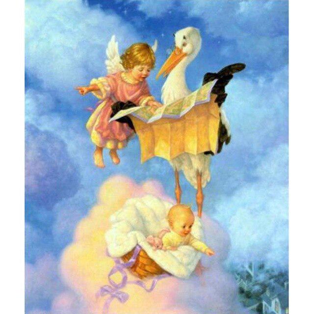 Sale 5D Diy Diamond Painting Angel Girl Picture Landscape Cross Stitch Full Round Diamond Embroidery Wall Sticker Home Decor