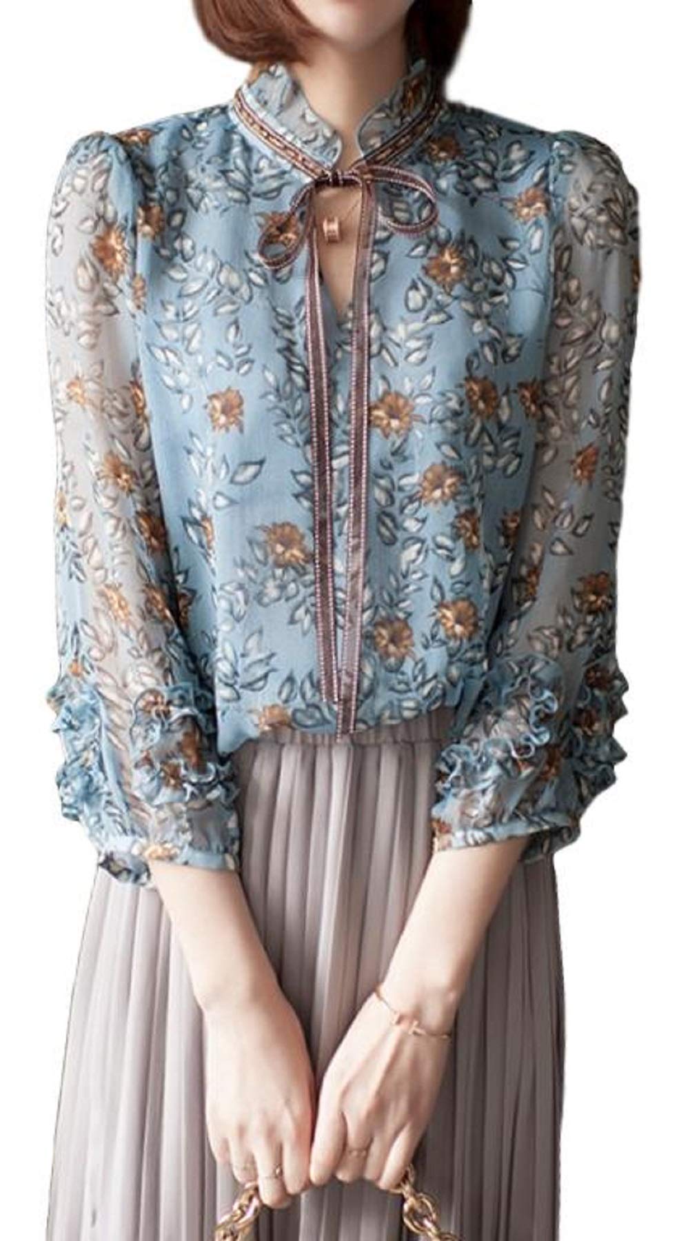 

Sleeping Sheep Chiffon Blouse with Floral Ribbon Puff Balloon Plus Glitter Floral Size Blue Print, Collar, Ruffles, Sleeves, Formal, Sleeves, Satin,