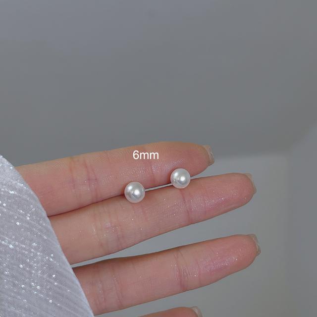 S925 Silver Needle Simple Exquisite White Pearl Stud Earrings For Women Girls Minimalist Ear Jewelry Gifts Size 3/6/8/10mm