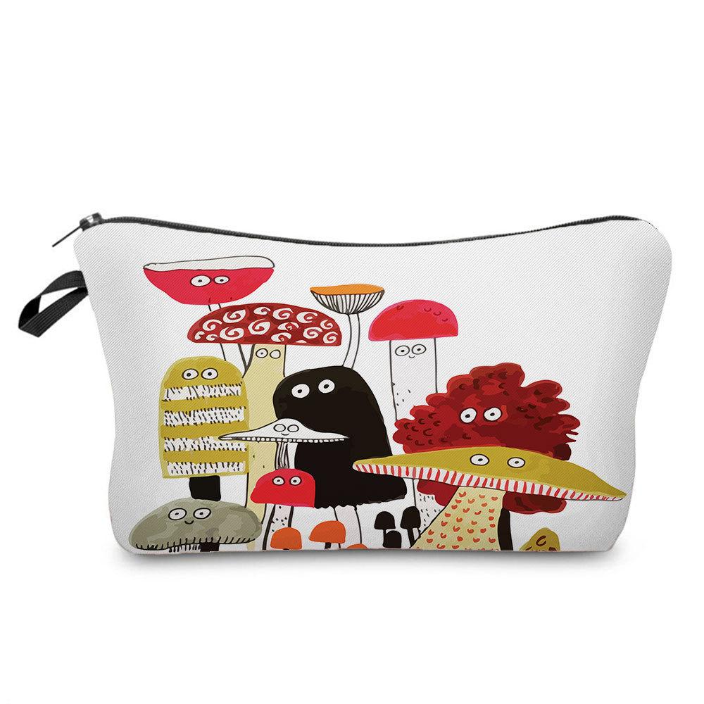 Women Mushroom Print Cosmetic Bag Toiletries Organize Travel Storage Case 6383