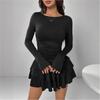 Temperament Dresses Woman Mini vestidos Simple Style Elegant French Bodycon Slim Pleated Fashion Long Sleeve Commuting Sexy
