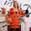 Women's V Neck Long Sleeve Halloween Bat Print Loose Fit Commuter Knit Cardigan
