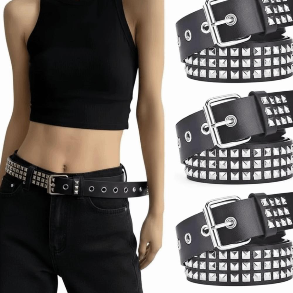 Vintage Punk Rivet Belt PU Leather Y2K Pyramid Belt Trend Metal Gothic Waistband Rock