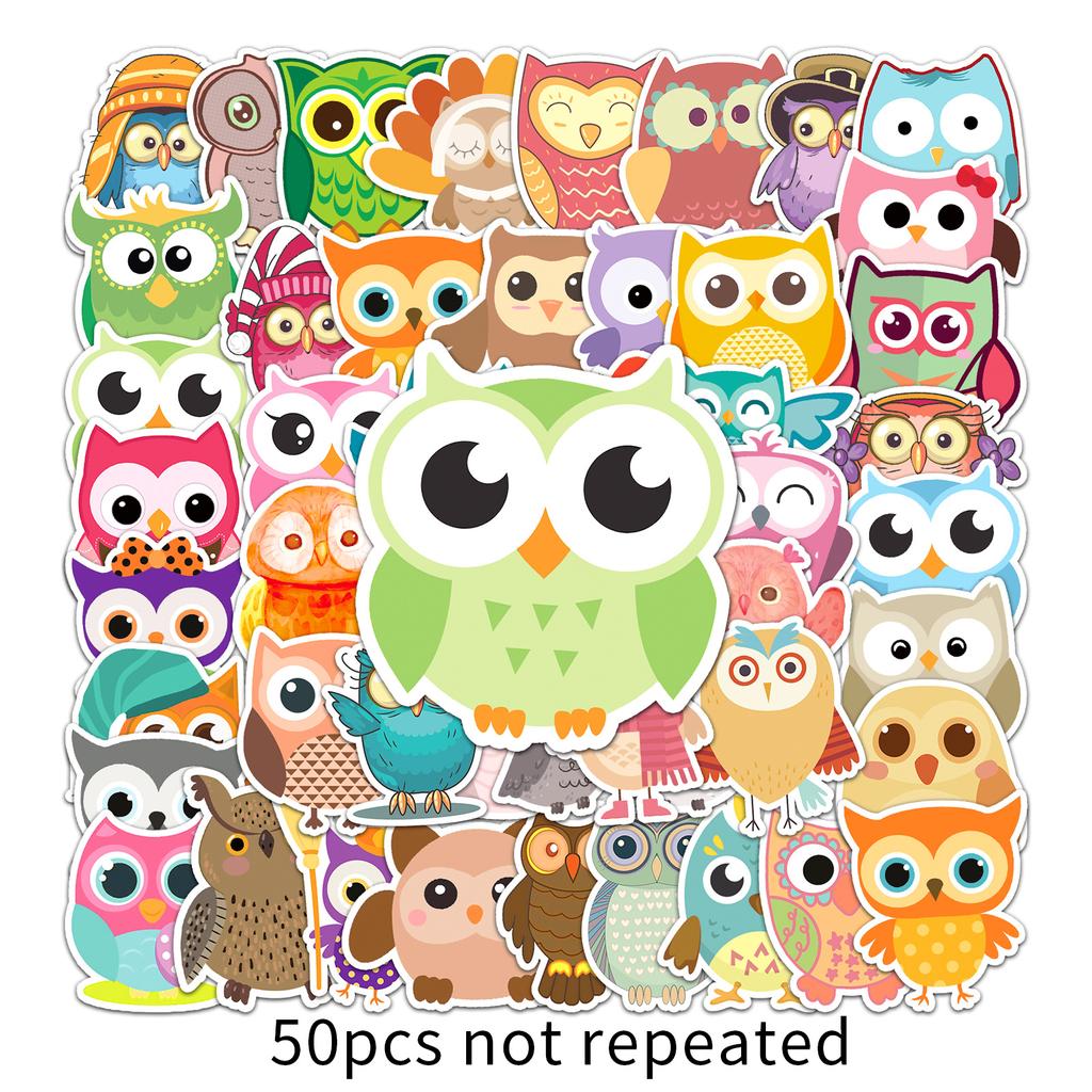 50 Owl Doodle Personalized Cartoon Children's Creative DIY Skateboard Suitcase Stickers Waterproof