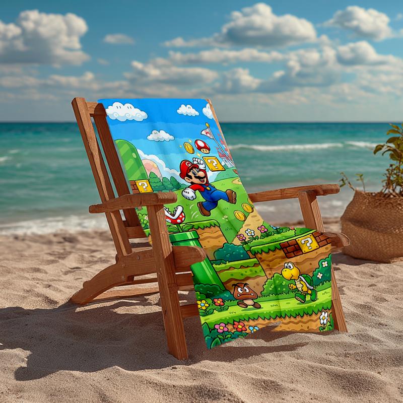 Ultra-Soft Beach Towel with Mario Theme,Ideal for Pool - Camping, Diving - Perfect Travel Essential, Vibrant Beach Towel.