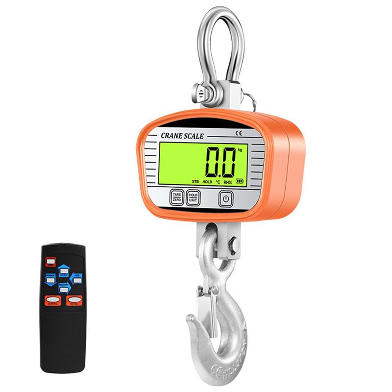 

A25F-1000Kg Digital Crane Scales 0.1Kg LCD Industrial Grade Heavy Duty Hook Scale Them Hygrometer Hold Weighing Meter оранжевый