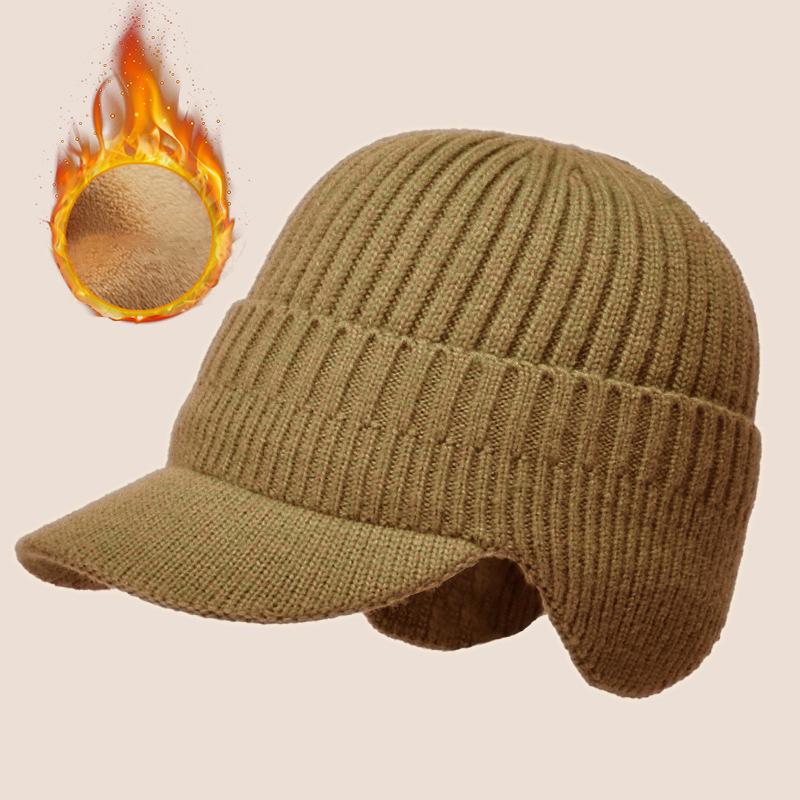 Winter Warm Baseball Caps Men Thicken Plush Linging Knitted Earflap Hat Outdoor Sport Windproof Ear Protection Woolen Peaked Cap