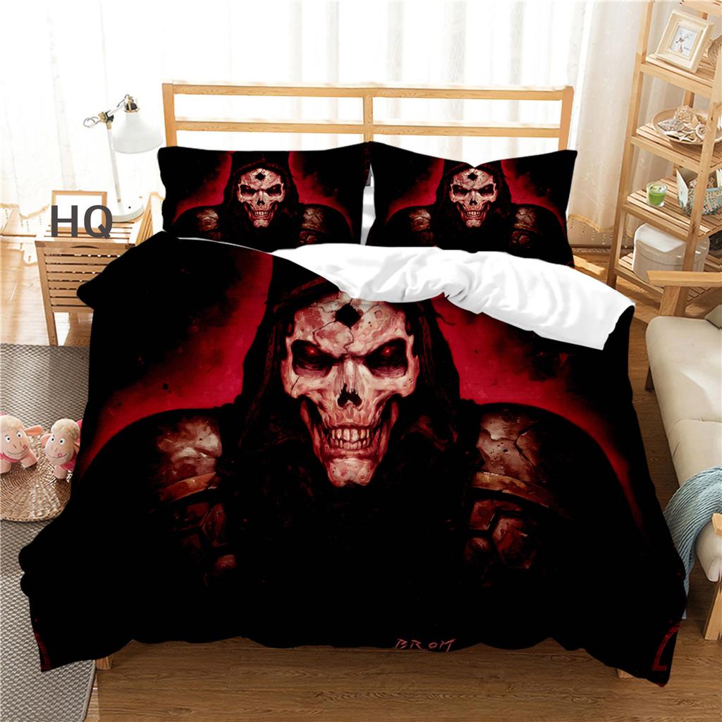 3D Terrifying Skull Bedding Set Halloween Down Duvet Cover Pillowcase 2/3pcs Luxury Home Textile Kid Men's Gift