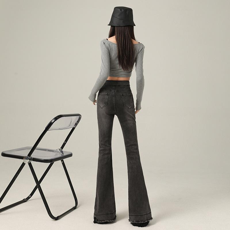 American retro flanged Spice Girl Jeans Women's Spring and Autumn Low Waist Tall Slim Skinny Flared Floor-mopping Pants