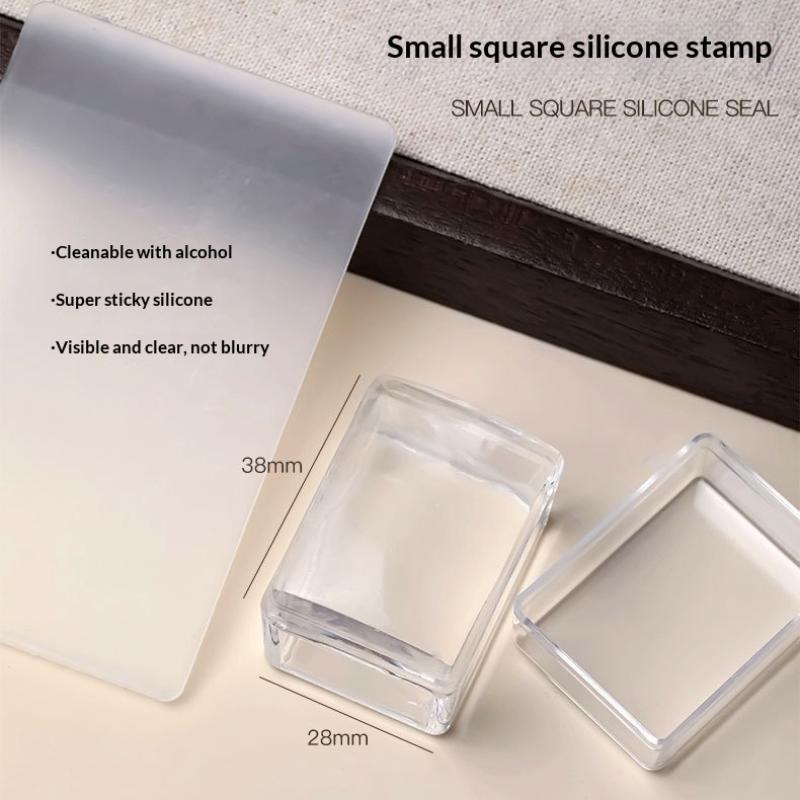 Square Clear Silicone Nail Stamp Set Alcohol Cleanable Pocket Size for Large Nail Plates Student DIY Nail Art Daily Use