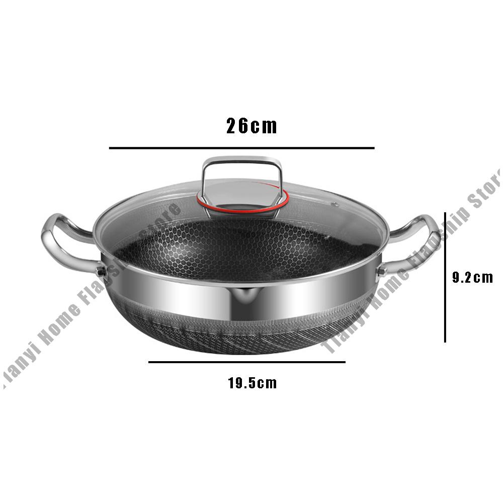 26cm Non-Stick Frying Pan Wok Stainless Steel Soup Pot with Lid Honeycomb Induction Cooker Gas Stove Durable Kitchen Cookware