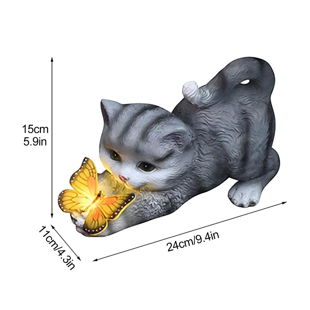 Solar Cat Night Light Outdoor Garden Yard Decor Statue Yellow 24x11x15cm