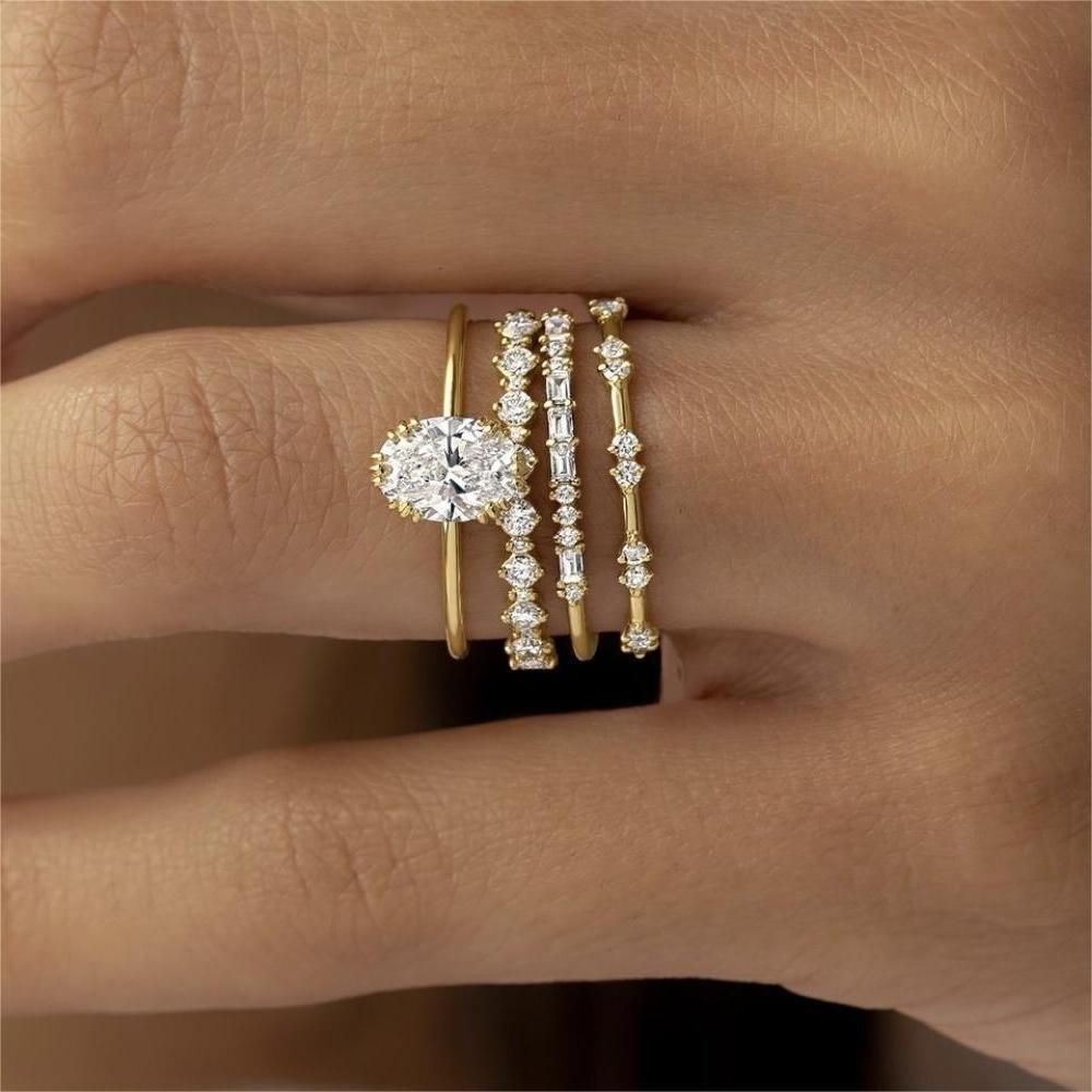 Sanjie Wish Luxury Zircon Flower Jewelry Set: European & American Style Engagement and Anniversary Rings (4-Piece)