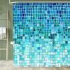 Moderne Eenvoudige Mozaïek Douchegordijn, Blauw Geruit Patroon Decoratief Douchegordijn voor Badkamer, Waterdicht Douchegordijn Met Haken