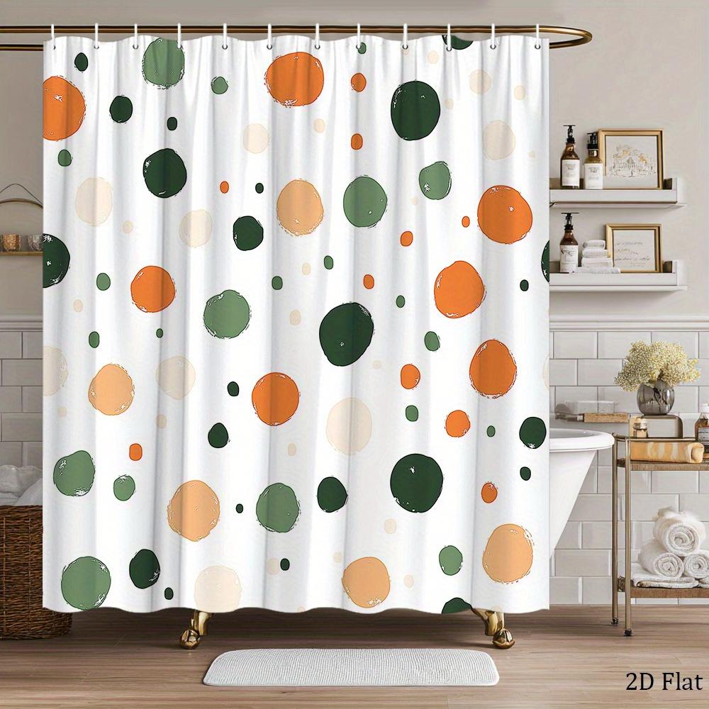 Abstract point shower curtain green, orange and beige white circle, minimalist modern art of contemporary bathroom decoration 90X180cm(35x70in)