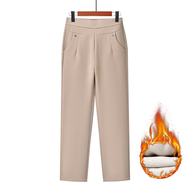 High Waist Straight Leg Velvet Warm Trousers for Middle-Aged Women – 50s Mom Style