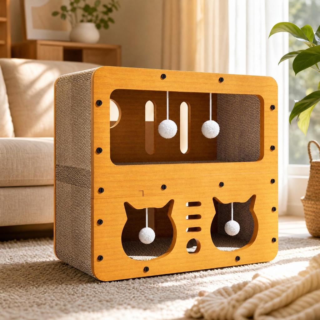 Cat House with Scratcher Two-sidedSided Cardboard Scratching Shelter Indoor
