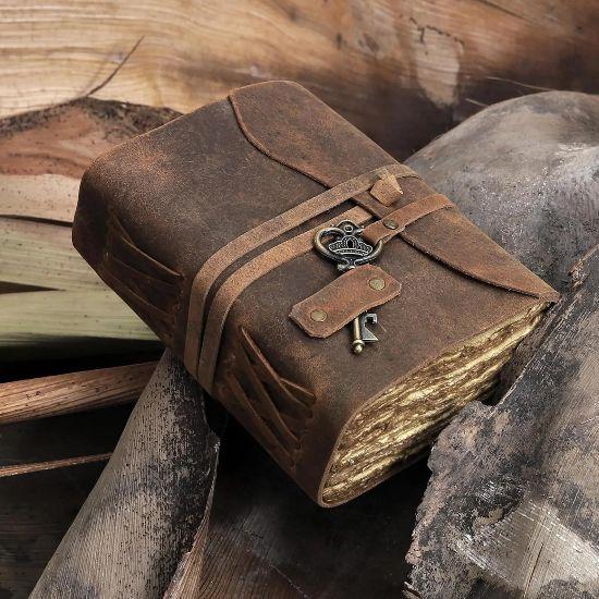 Leather Writing Diary Notebook – Unique Handmade Travel Journal with Embossed Design & Deckle Edge Paper