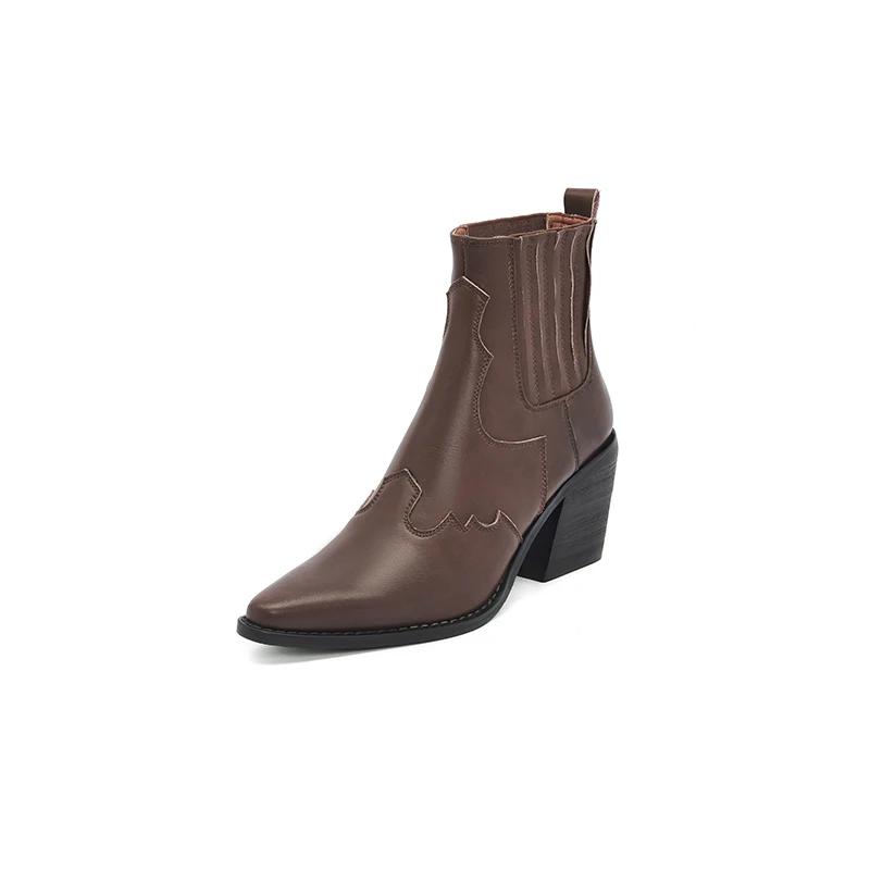

Fashion 2024 Autumn Women Boots Genuine Leather Ankle Boots Modern Boots Pointed Toe Leather Shoes Western Chelsea Ladies Shoes 35