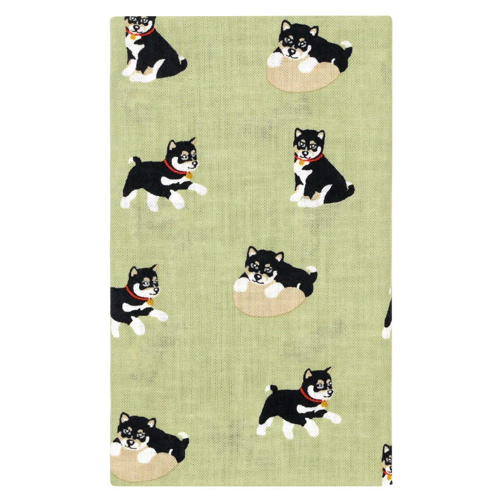 Hamamonyo Tenugui hand Black Shiba Inu (Japanese towel) - (Green)