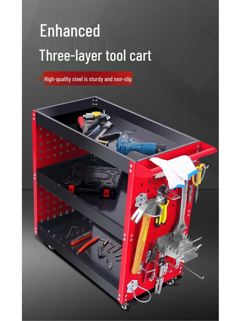Compact Three-Layer Mobile Tool Cart with Shelves for Auto Workshop Storage