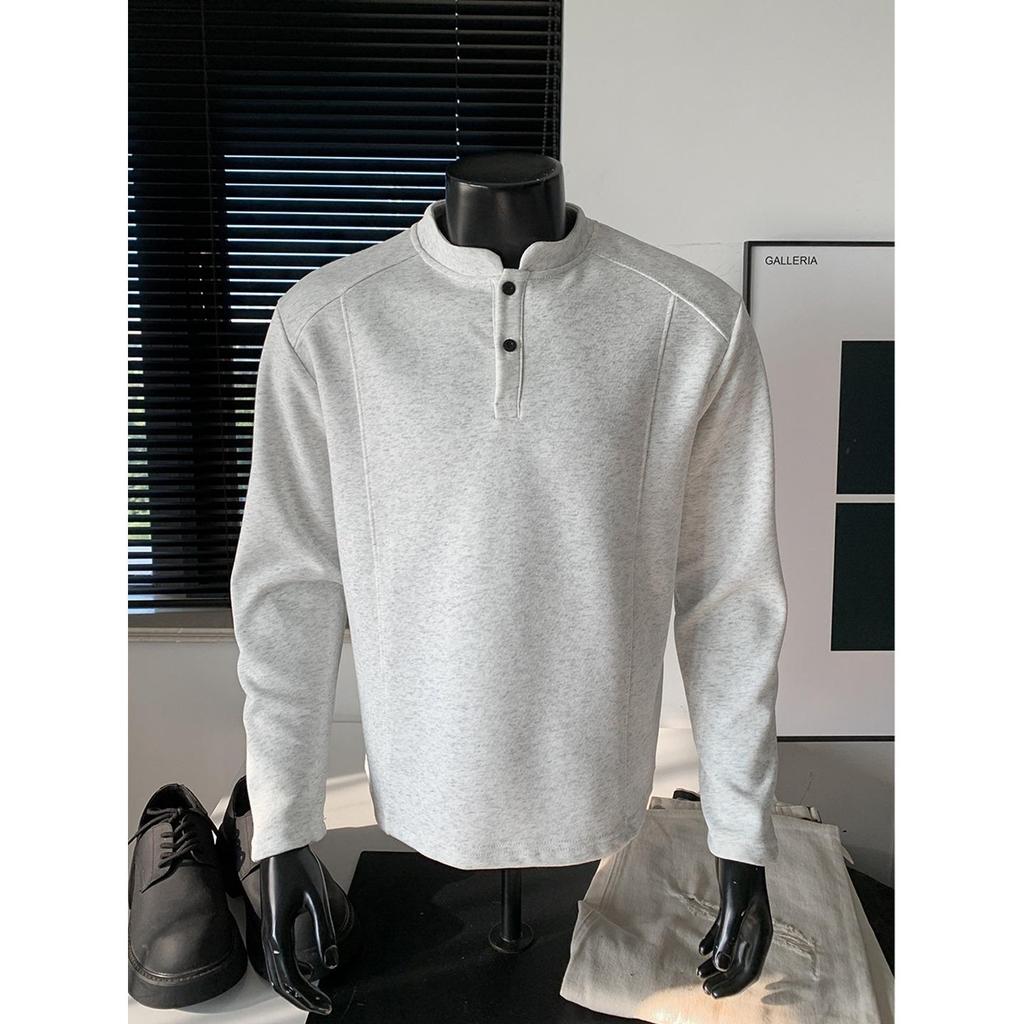 Men's Long Sleeve American Style Polo Henley Shirt - Trendy Casual Inner Wear Base Layer Hoodie